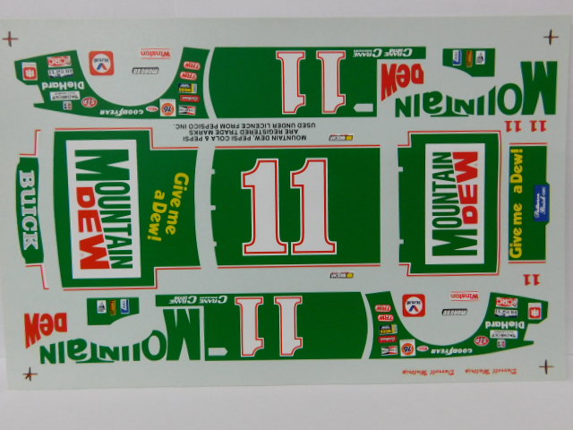 #11 DARRELL WALTRIP MOUNTAIN DEW 1985 BUICK 1/64th HO Scale Waterslide Decals 