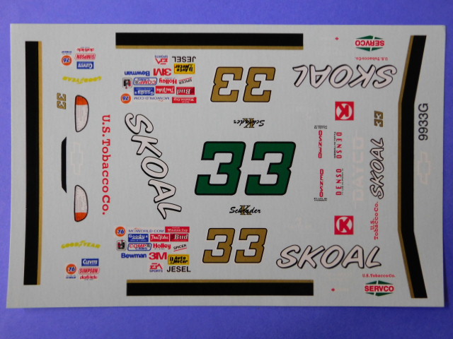 #33 Kenny Schrader Skoal Chevy 1999 Green 1/64th HO Scale Slot Car Decals 