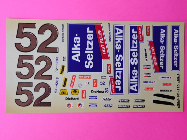 CD_1256 #52 Jimmy Means Alka-Seltzer Pontiac  1:24  Scale DECALS 
