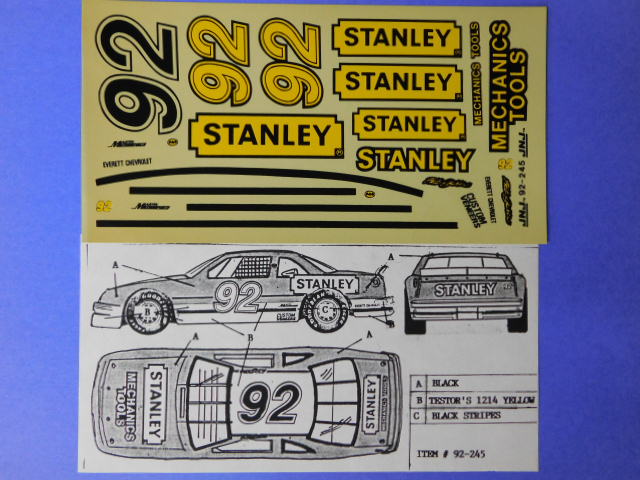 #92 Hut STricklin Stanley Tools 1/64th HO Scale Slot Car Waterslide Decals 