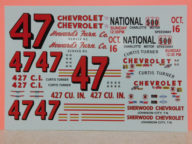 #47 Curtis Turner Howards Furniture Chevrolet 1966  1/32 Slot Car Decals 