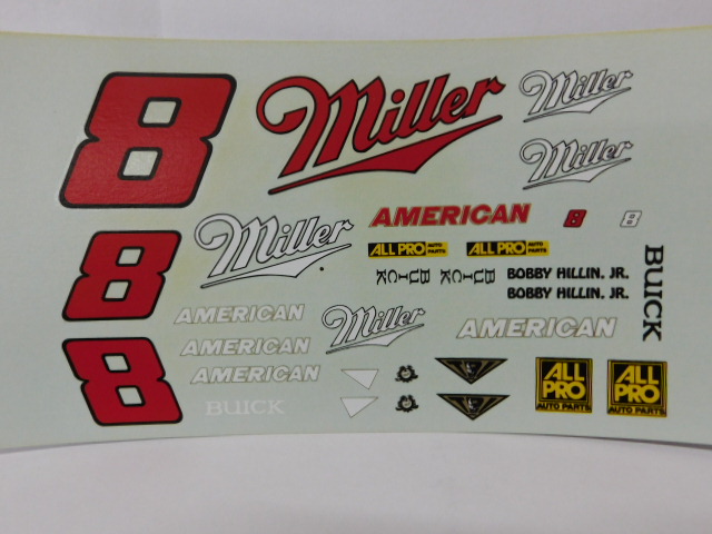 Miller Buick 1986 1/43rd Scale Slot Car Waterslide Decals #8 Bobby Hillin jr 